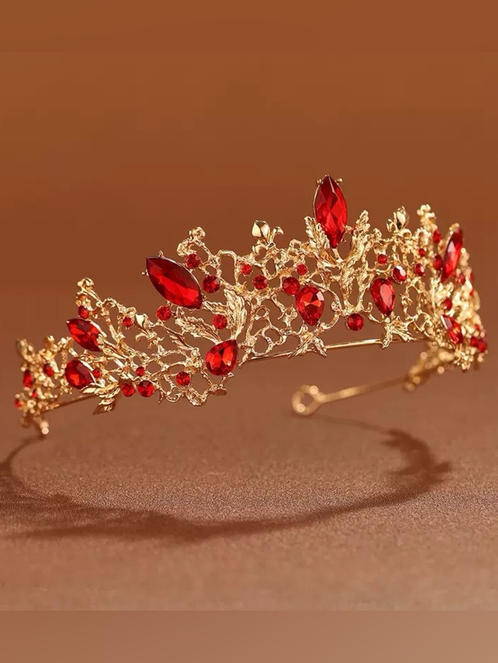 Gold Tiara with Red Crystal Accents - Women's Hair Crown